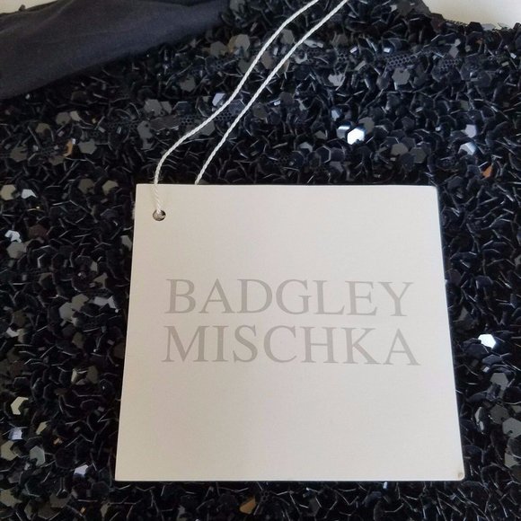 BADGLEY MISCHKA woman's black Sequined sleeveless camisole chiffon lining - Picture 8 of 10